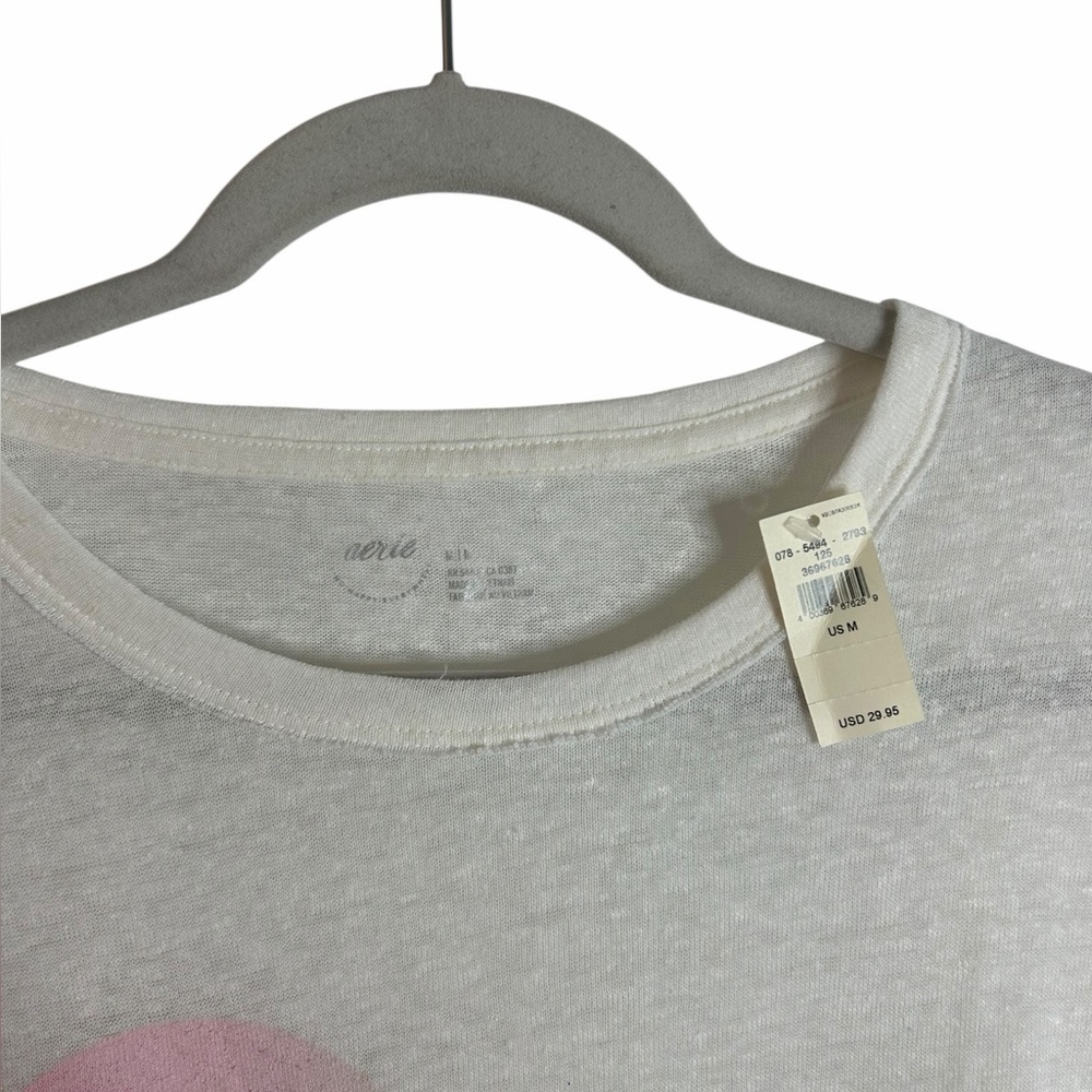 Aerie Breezy Boyfriend White Palm Tree T-Shirt Linen blend Neon Womens Med NWT - Picture 6 of 12